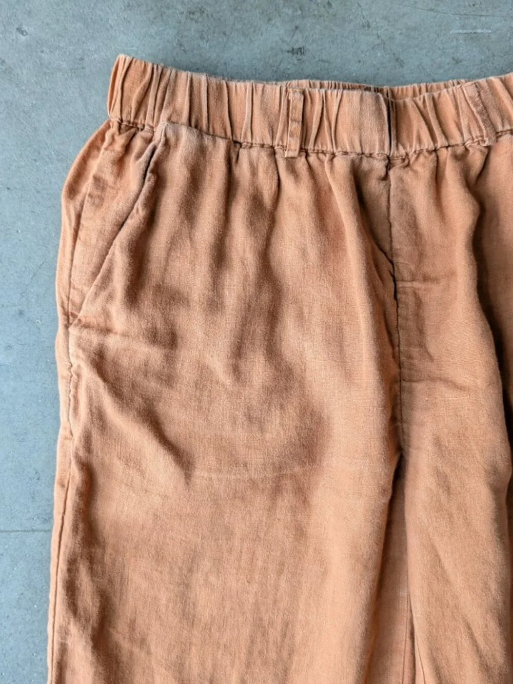 Quince 100% European Linen Pants in Terracotta Orange small